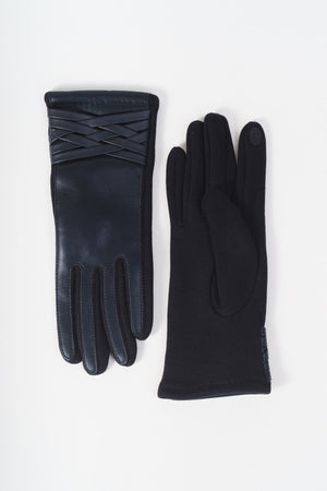 Carraig Donn Black Woven Cross Detail Faux Leather Gloves