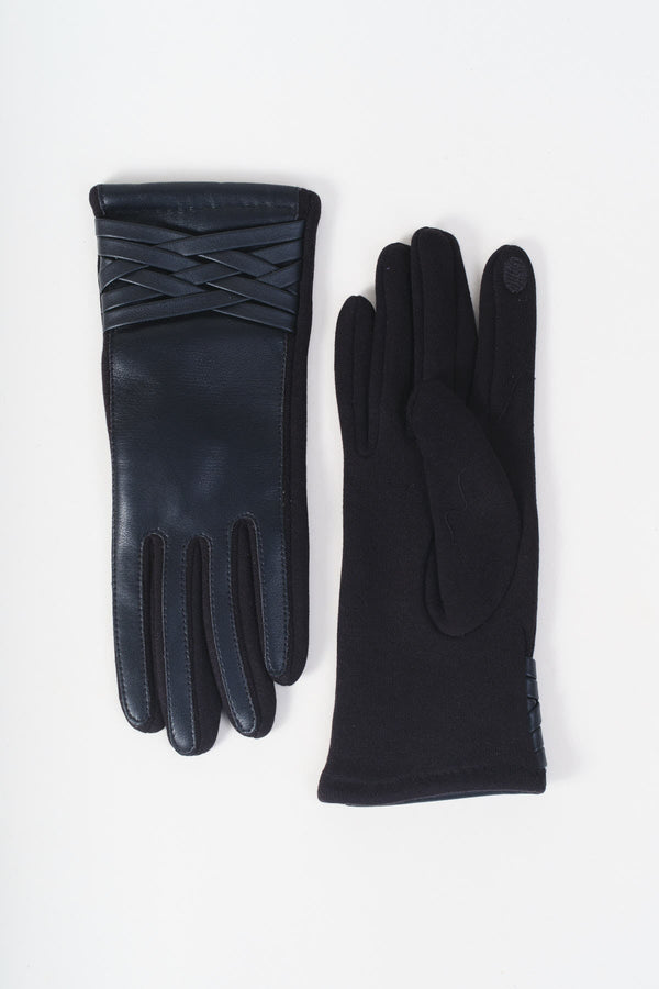 Carraig Donn Black Woven Cross Detail Faux Leather Gloves