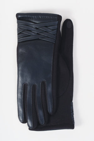 Carraig Donn Black Woven Cross Detail Faux Leather Gloves