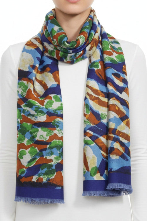 Blue Abstract Animal Print Viscose Lightweight Scarf