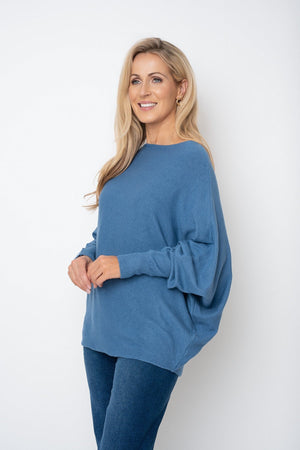 Carraig Donn Blue Batwing Boat Neck Knit Jumper