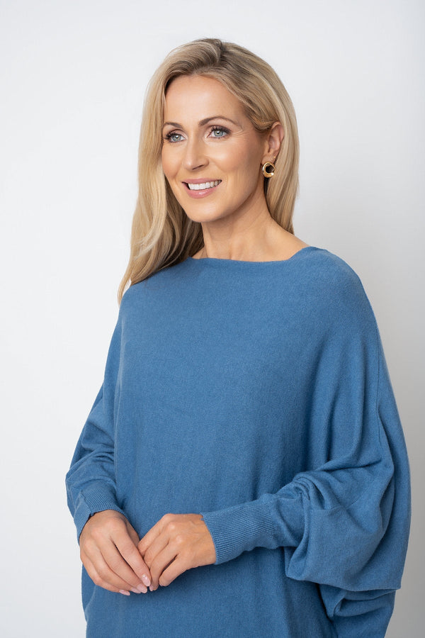 Carraig Donn Blue Batwing Boat Neck Knit Jumper