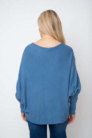Carraig Donn Blue Batwing Boat Neck Knit Jumper