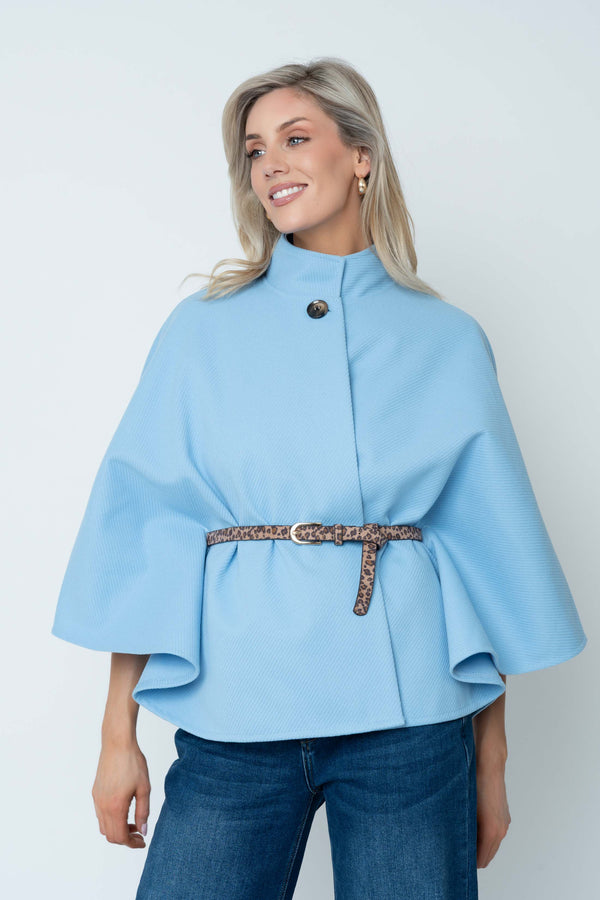 Carraig Donn Blue Belted 3/4 Sleeve Cape Jacket