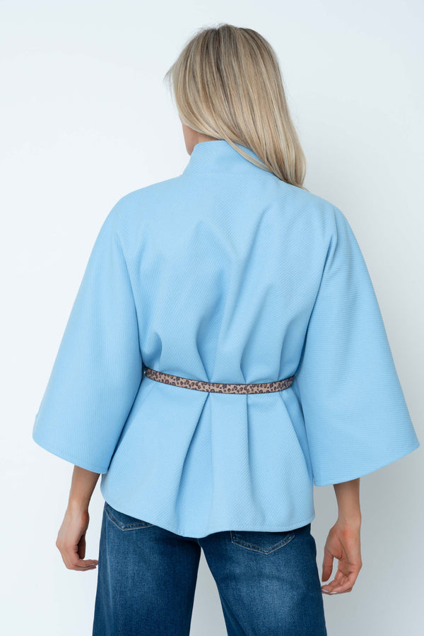 Carraig Donn Blue Belted 3/4 Sleeve Cape Jacket