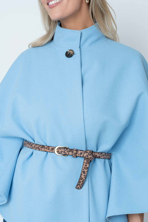 Carraig Donn Blue Belted 3/4 Sleeve Cape Jacket