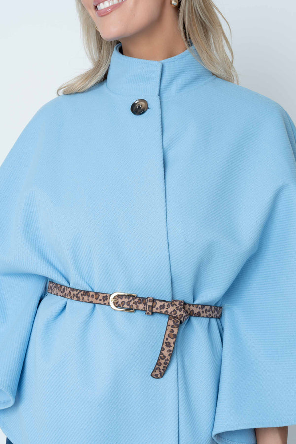 Carraig Donn Blue Belted 3/4 Sleeve Cape Jacket