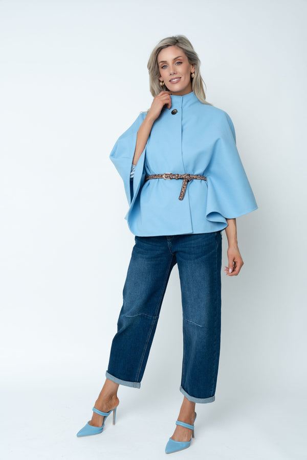 Carraig Donn Blue Belted 3/4 Sleeve Cape Jacket