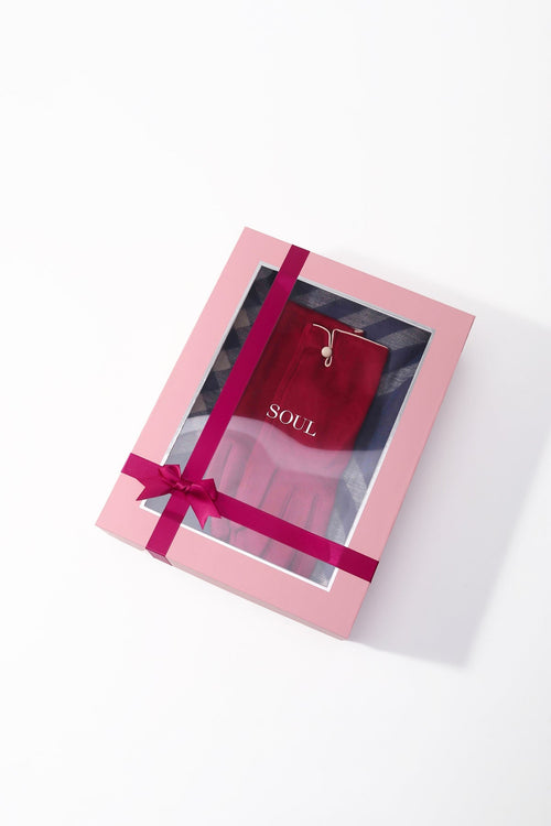 Blue Check Scarf & Red Button Glove Gift Set