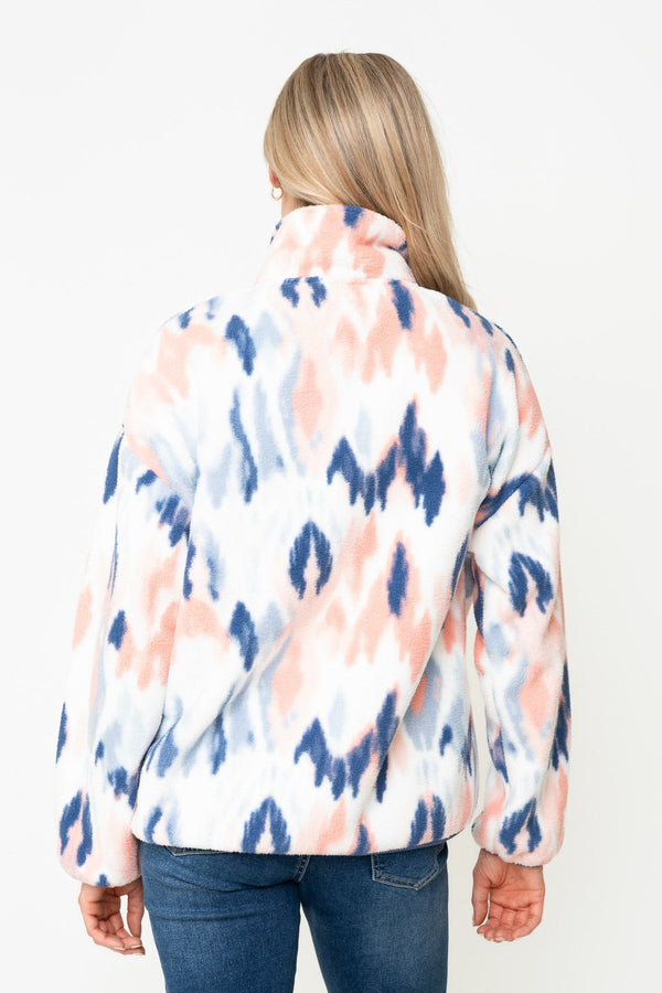 Carraig Donn Blue & Coral Print Bonded Sherpa Half Zip Fleece