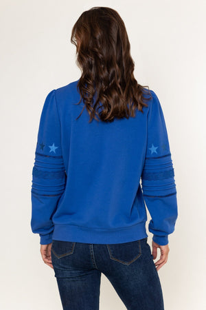 Carraig Donn Blue Cotton Blend Broderie Anglaise Sweatshirt