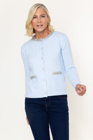 Carraig Donn Blue Embellished Detail Button Long Sleeve Cardigan
