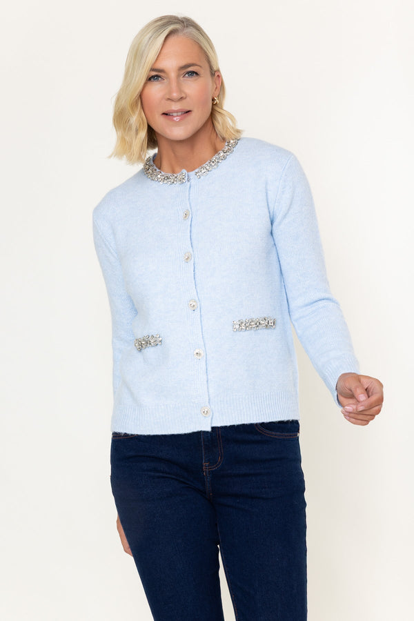 Carraig Donn Blue Embellished Detail Button Long Sleeve Cardigan