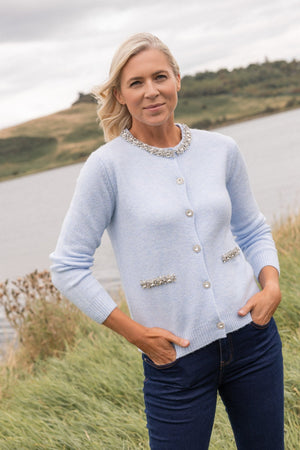 Carraig Donn Blue Embellished Detail Button Long Sleeve Cardigan
