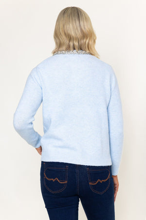 Carraig Donn Blue Embellished Detail Button Long Sleeve Cardigan