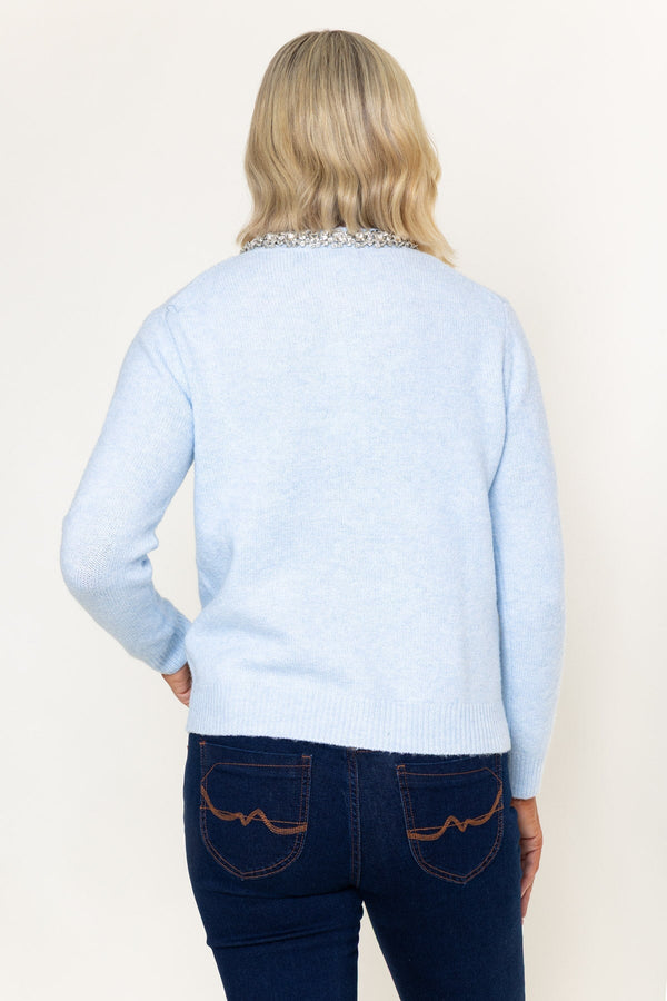 Carraig Donn Blue Embellished Detail Button Long Sleeve Cardigan