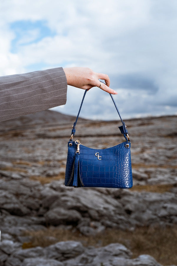 Carraig Donn Blue Faux Leather Croc Embossed Mini Shoulder Bag
