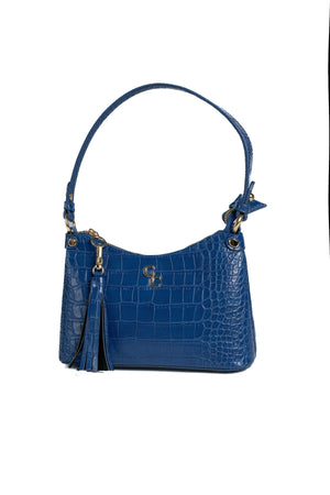 Carraig Donn Blue Faux Leather Croc Embossed Mini Shoulder Bag