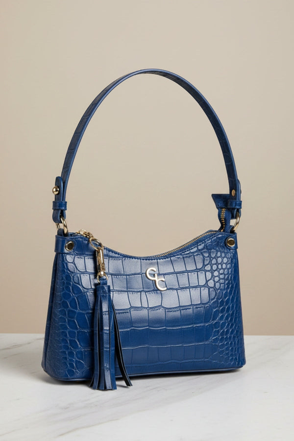 Carraig Donn Blue Faux Leather Croc Embossed Mini Shoulder Bag