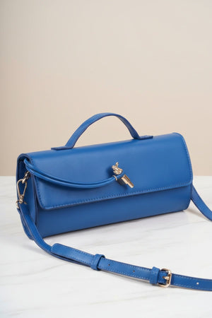Carraig Donn Blue Faux Leather Top Handle Long Rectangle Clutch Bag