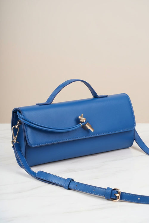 Carraig Donn Blue Faux Leather Top Handle Long Rectangle Clutch Bag