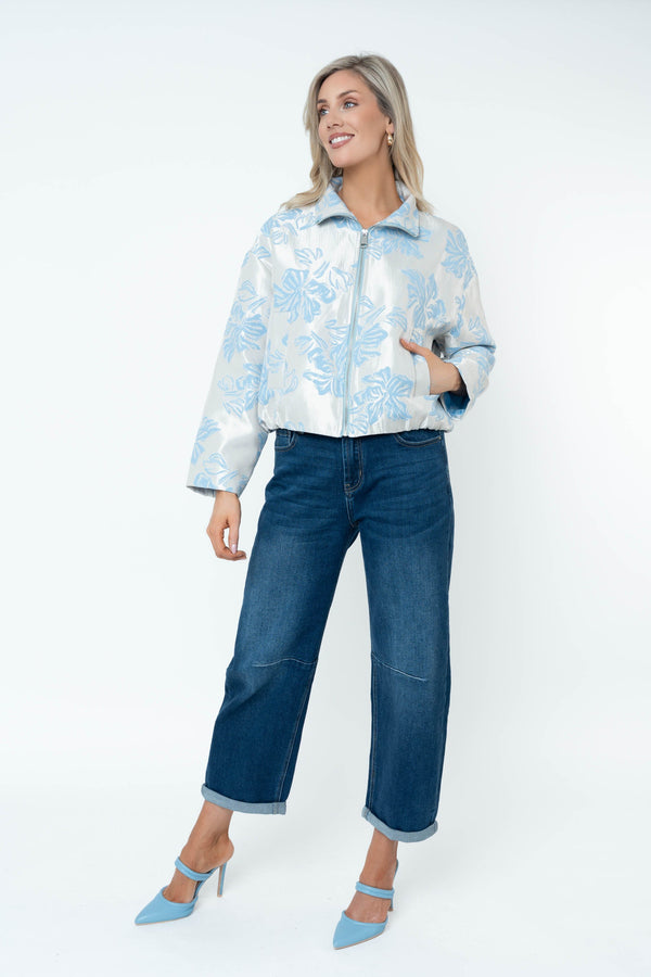 Carraig Donn Blue Floral Brocade Zip Up Jacket