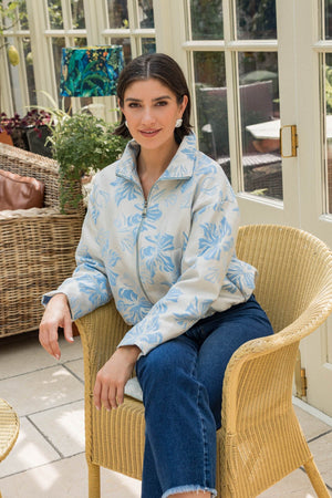 Carraig Donn Blue Floral Brocade Zip Up Jacket