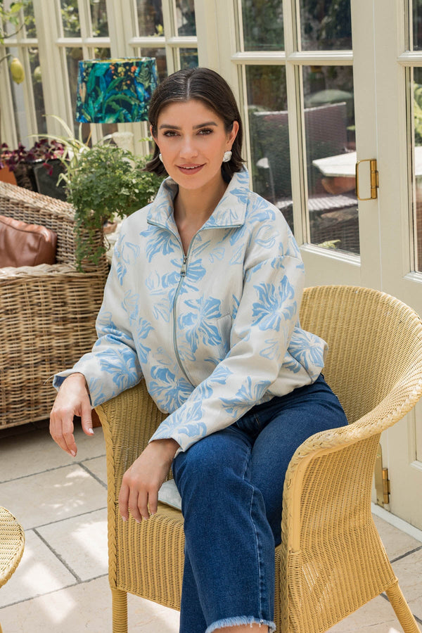 Carraig Donn Blue Floral Brocade Zip Up Jacket