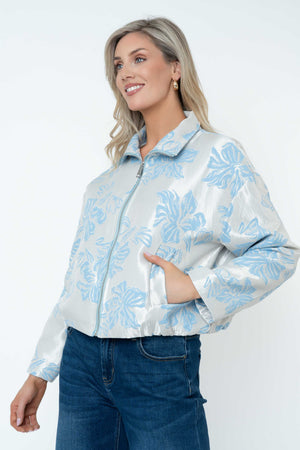 Carraig Donn Blue Floral Brocade Zip Up Jacket