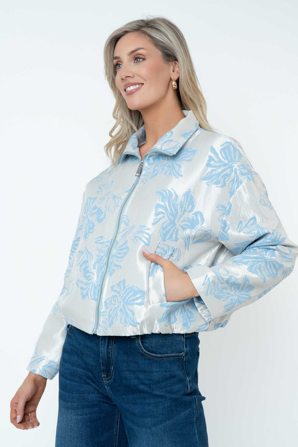 Carraig Donn Blue Floral Brocade Zip Up Jacket