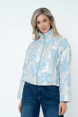 Carraig Donn Blue Floral Brocade Zip Up Jacket