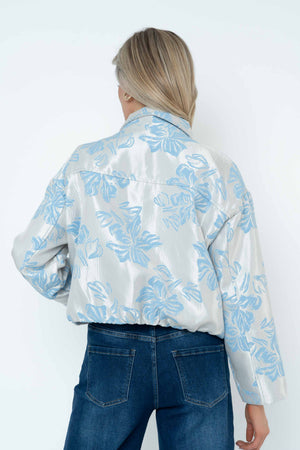 Carraig Donn Blue Floral Brocade Zip Up Jacket