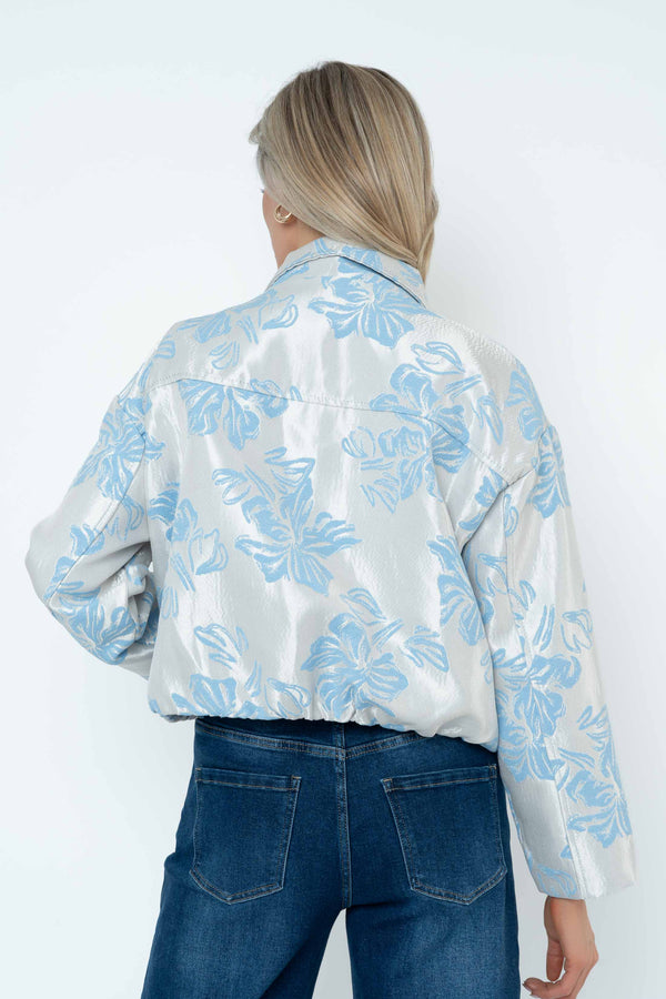 Carraig Donn Blue Floral Brocade Zip Up Jacket