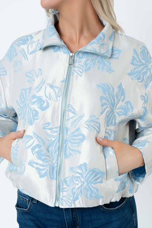 Carraig Donn Blue Floral Brocade Zip Up Jacket