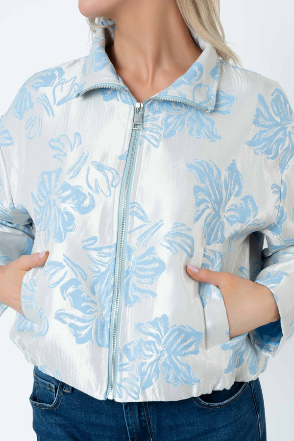 Carraig Donn Blue Floral Brocade Zip Up Jacket