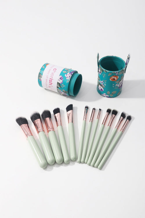 Blue Floral Print 12 Piece Makeup Brush Set