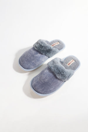 Carraig Donn Blue Fur Trim & Velour Mule Slippers