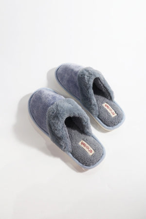 Carraig Donn Blue Fur Trim & Velour Mule Slippers