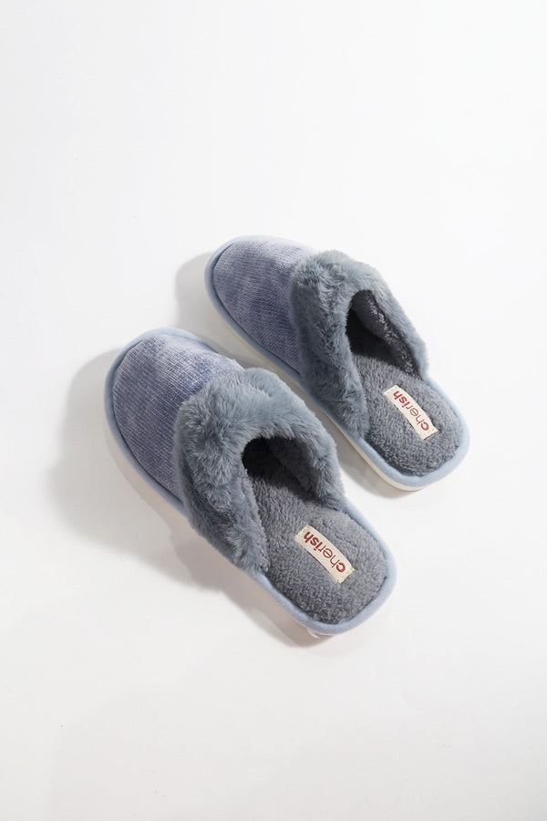 Carraig Donn Blue Fur Trim & Velour Mule Slippers