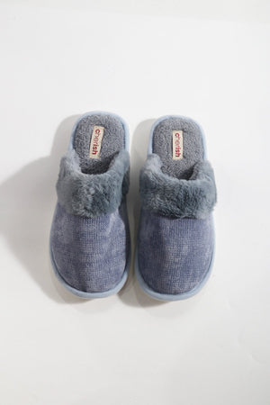 Carraig Donn Blue Fur Trim & Velour Mule Slippers