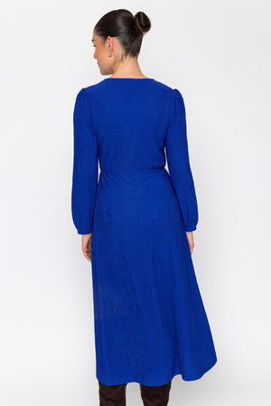 Carraig Donn Blue Jacquard Jersey Empire Waist Long Sleeve Midi Dress