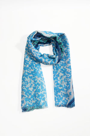 Carraig Donn Blue Mixed Pattern Print Cotton & Viscose Blend Scarf
