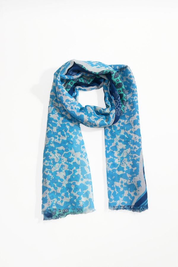 Carraig Donn Blue Mixed Pattern Print Cotton & Viscose Blend Scarf