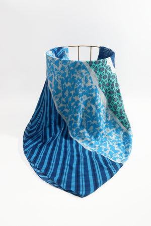 Carraig Donn Blue Mixed Pattern Print Cotton & Viscose Blend Scarf