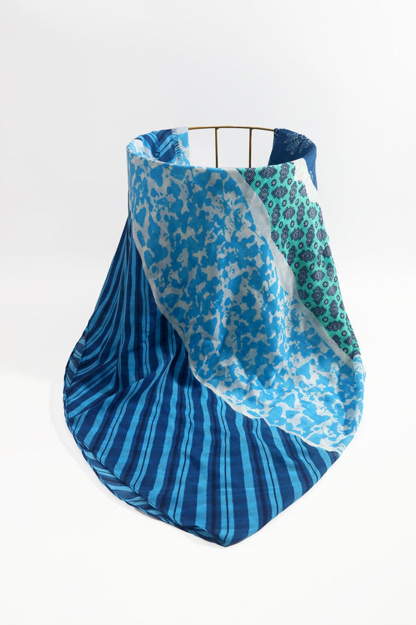 Carraig Donn Blue Mixed Pattern Print Cotton & Viscose Blend Scarf