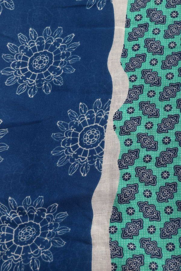 Carraig Donn Blue Mixed Pattern Print Cotton & Viscose Blend Scarf