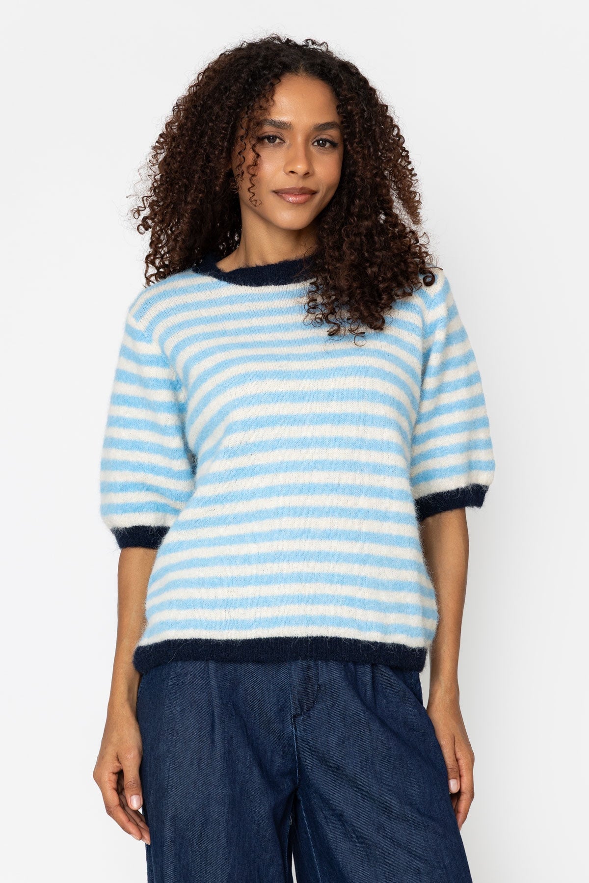 Blue & Navy Stripe Short Sleeve Knit