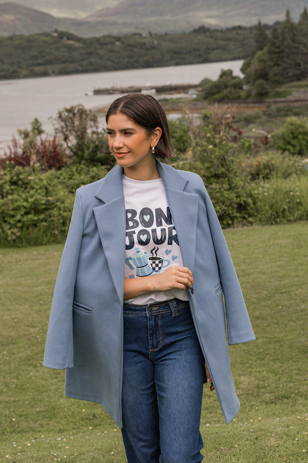 Carraig Donn Blue One Button Longline Coat