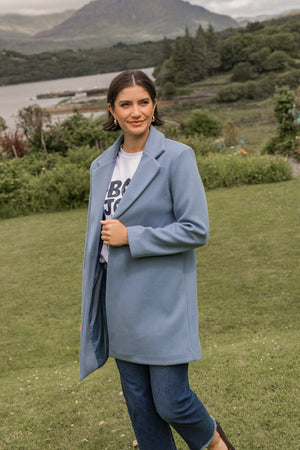 Carraig Donn Blue One Button Longline Coat