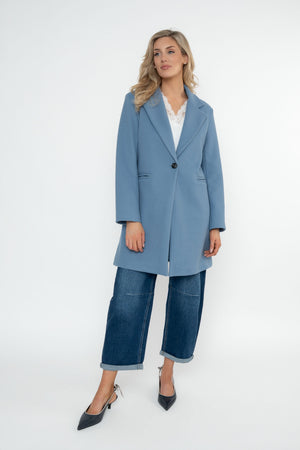 Carraig Donn Blue One Button Longline Coat
